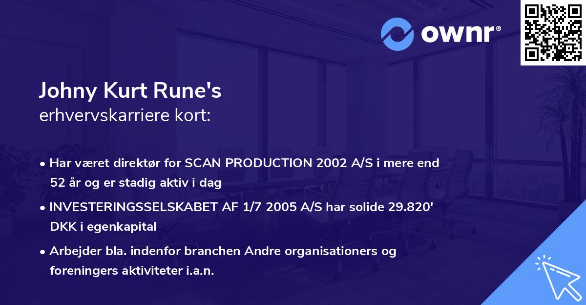 Johny Kurt Rune's erhvervskarriere kort