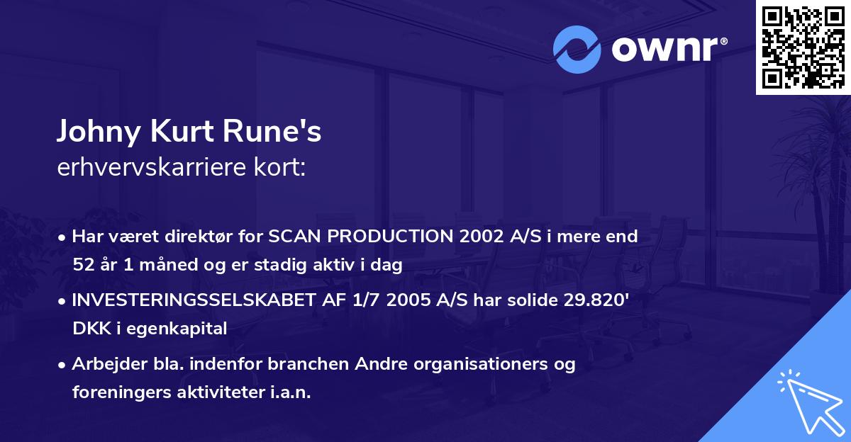 Johny Kurt Rune's erhvervskarriere kort