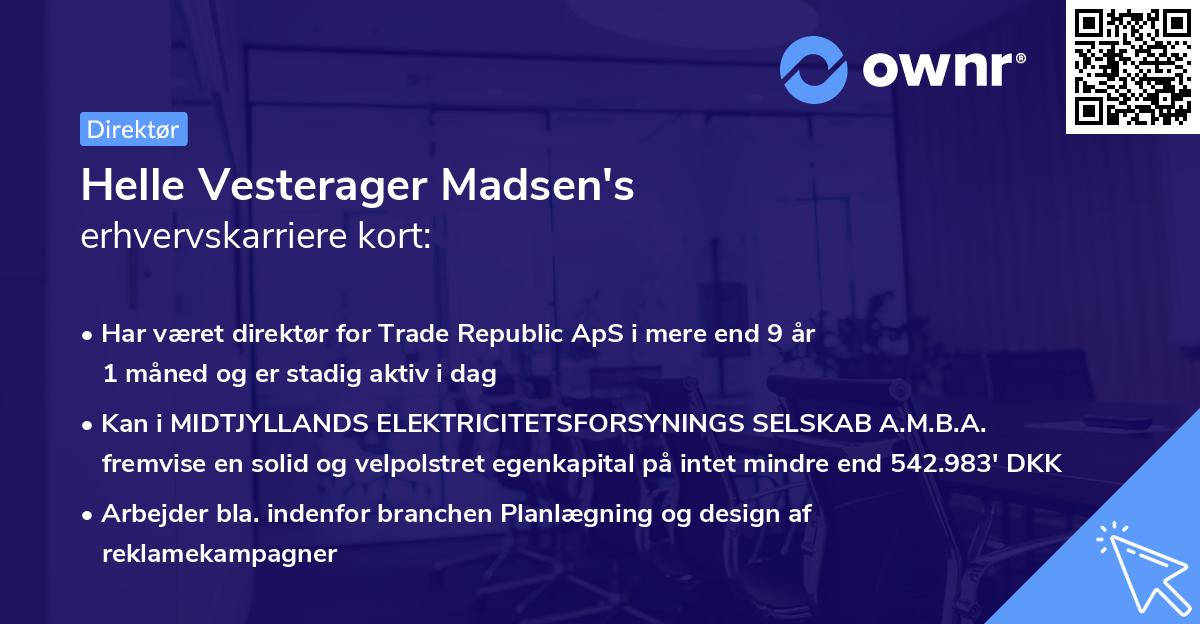Helle Vesterager Madsen's erhvervskarriere kort