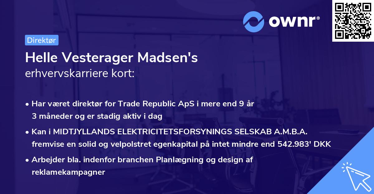 Helle Vesterager Madsen's erhvervskarriere kort