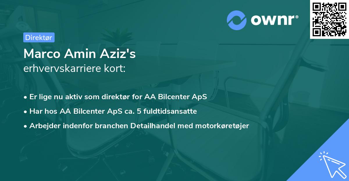 Marco Amin Aziz's erhvervskarriere kort