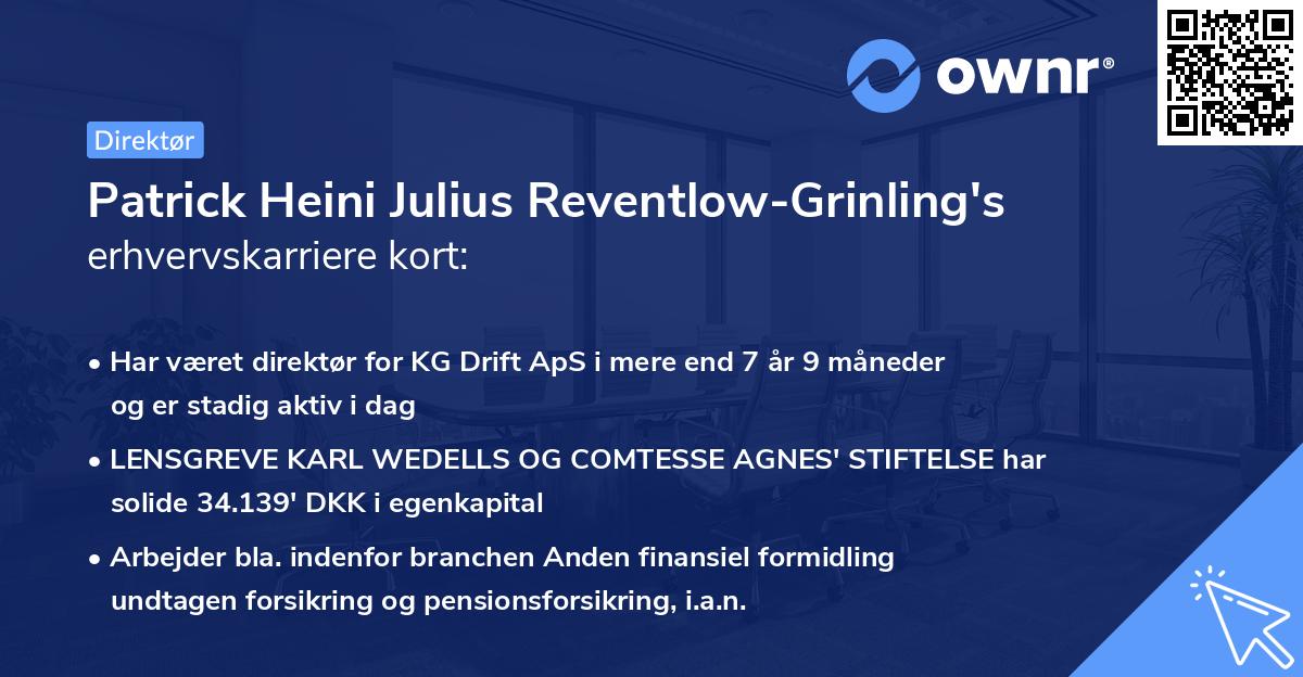 Patrick Heini Julius Reventlow-Grinling's erhvervskarriere kort