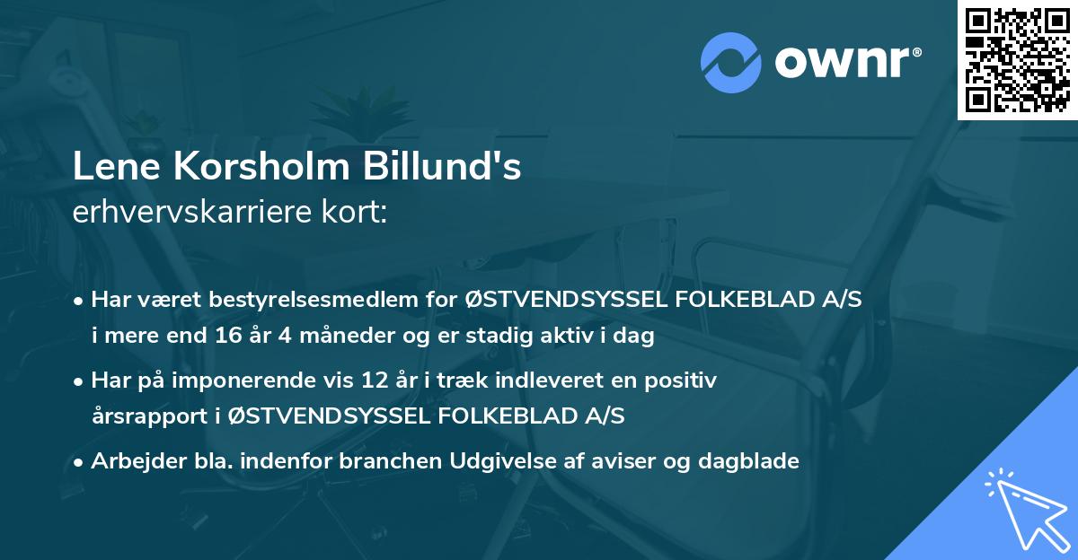 Lene Korsholm Billund's erhvervskarriere kort