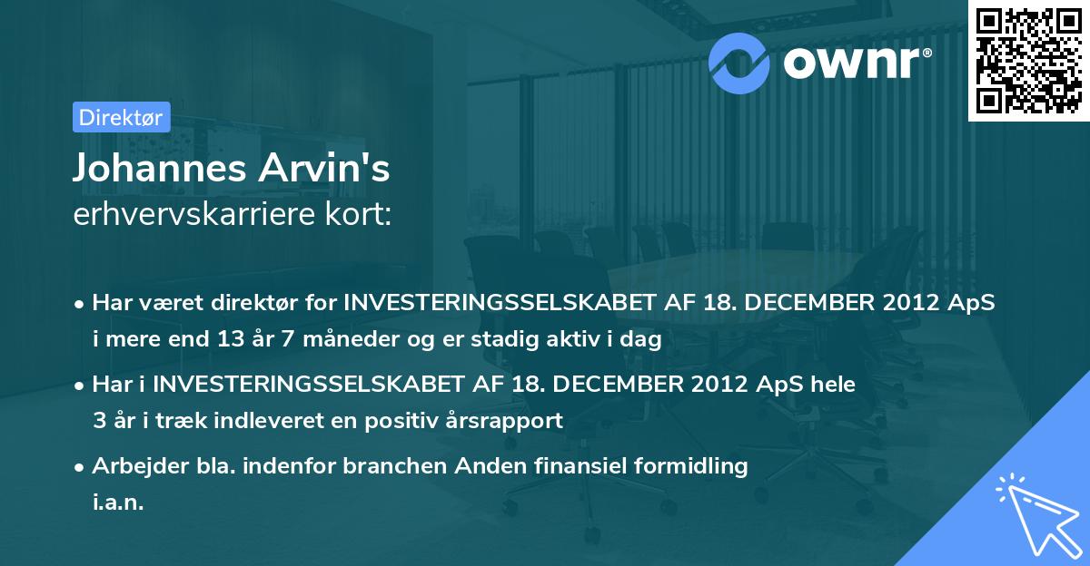 Johannes Arvin's erhvervskarriere kort