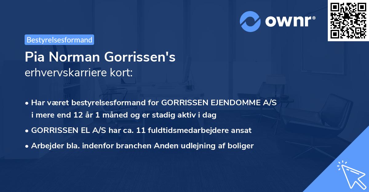 Pia Norman Gorrissen's erhvervskarriere kort