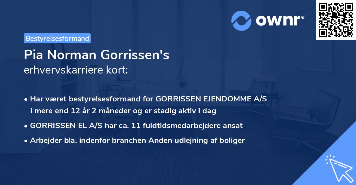 Pia Norman Gorrissen's erhvervskarriere kort