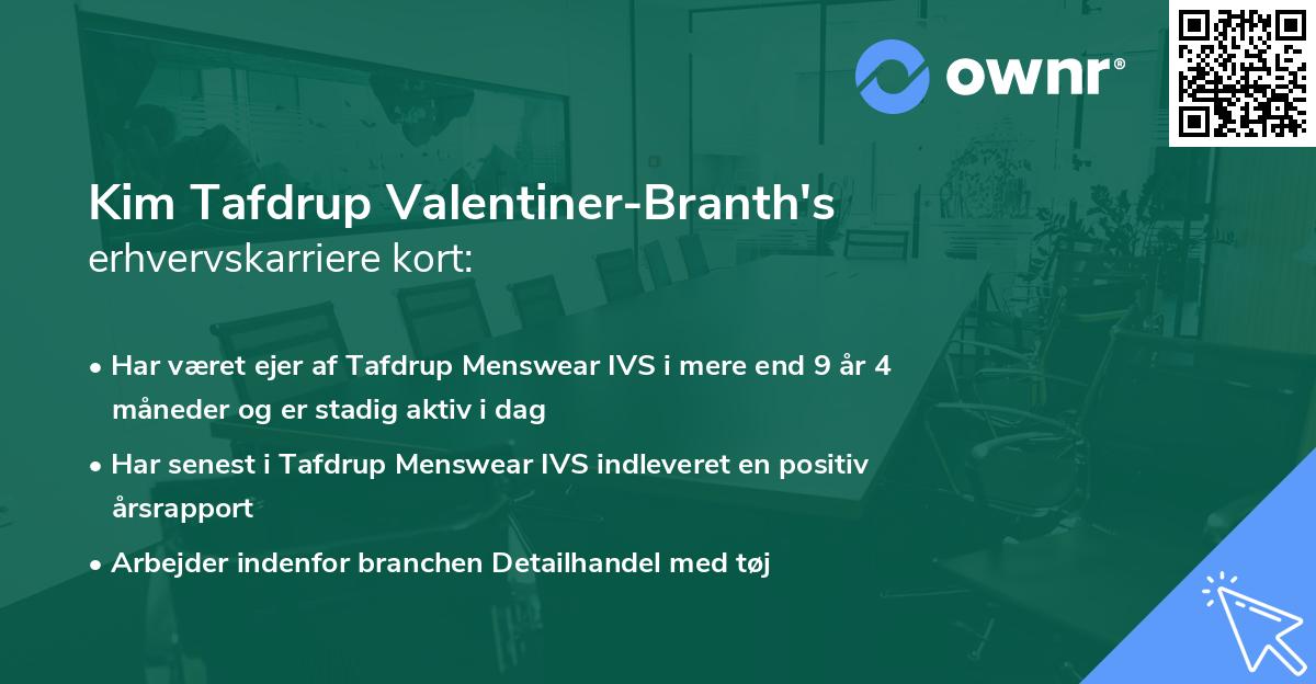 Kim Tafdrup Valentiner-Branth's erhvervskarriere kort