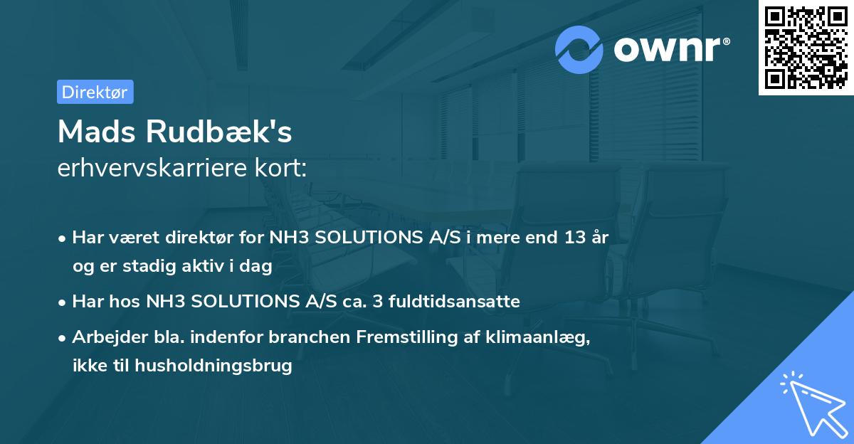 Mads Rudbæk's erhvervskarriere kort