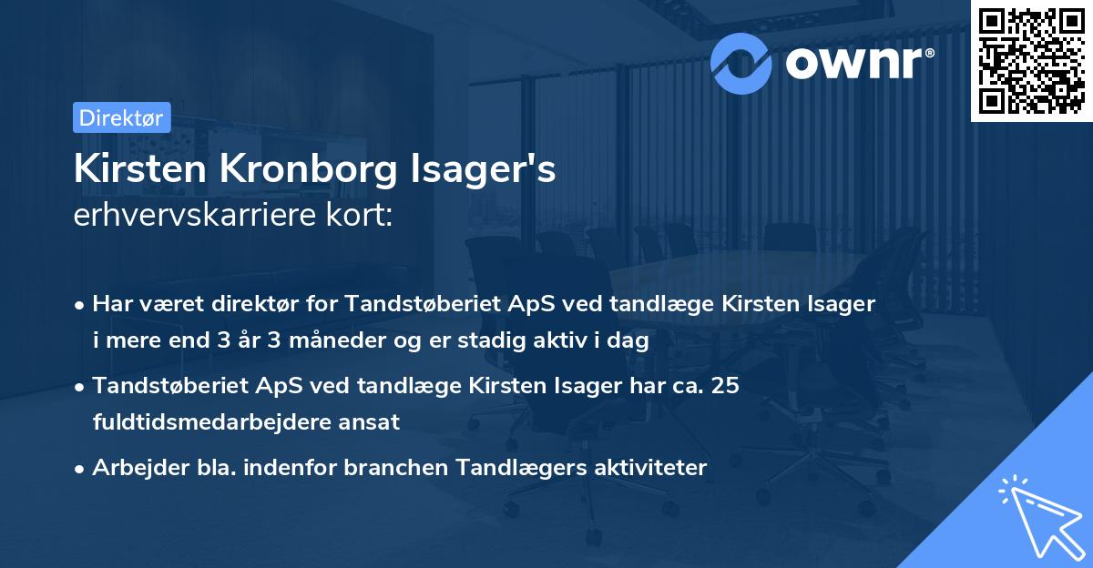 Kirsten Kronborg Isager's erhvervskarriere kort