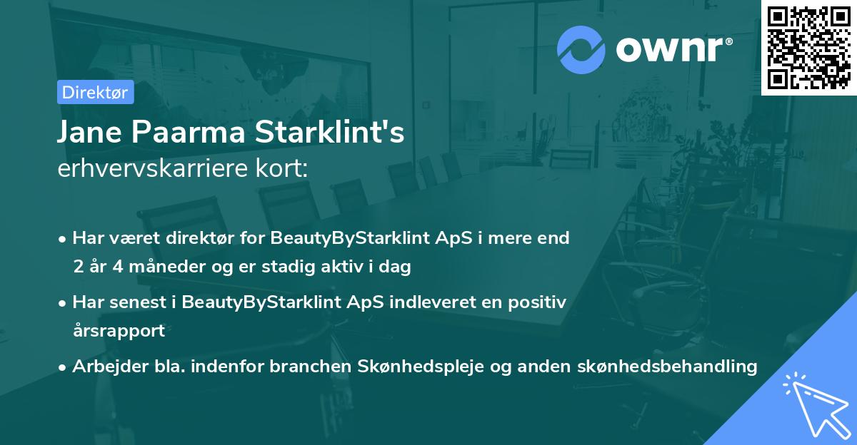 Jane Paarma Starklint's erhvervskarriere kort
