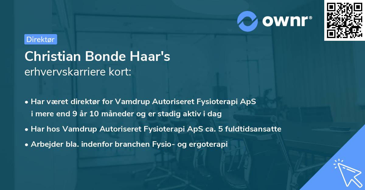 Christian Bonde Haar's erhvervskarriere kort