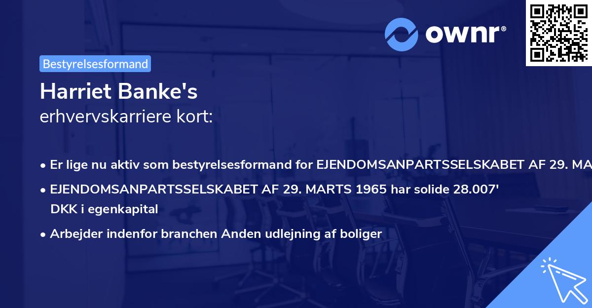 Harriet Banke's erhvervskarriere kort