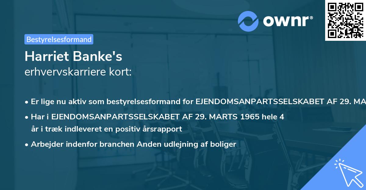 Harriet Banke's erhvervskarriere kort