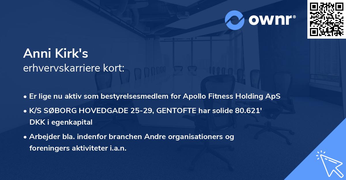 Anni Kirk's erhvervskarriere kort