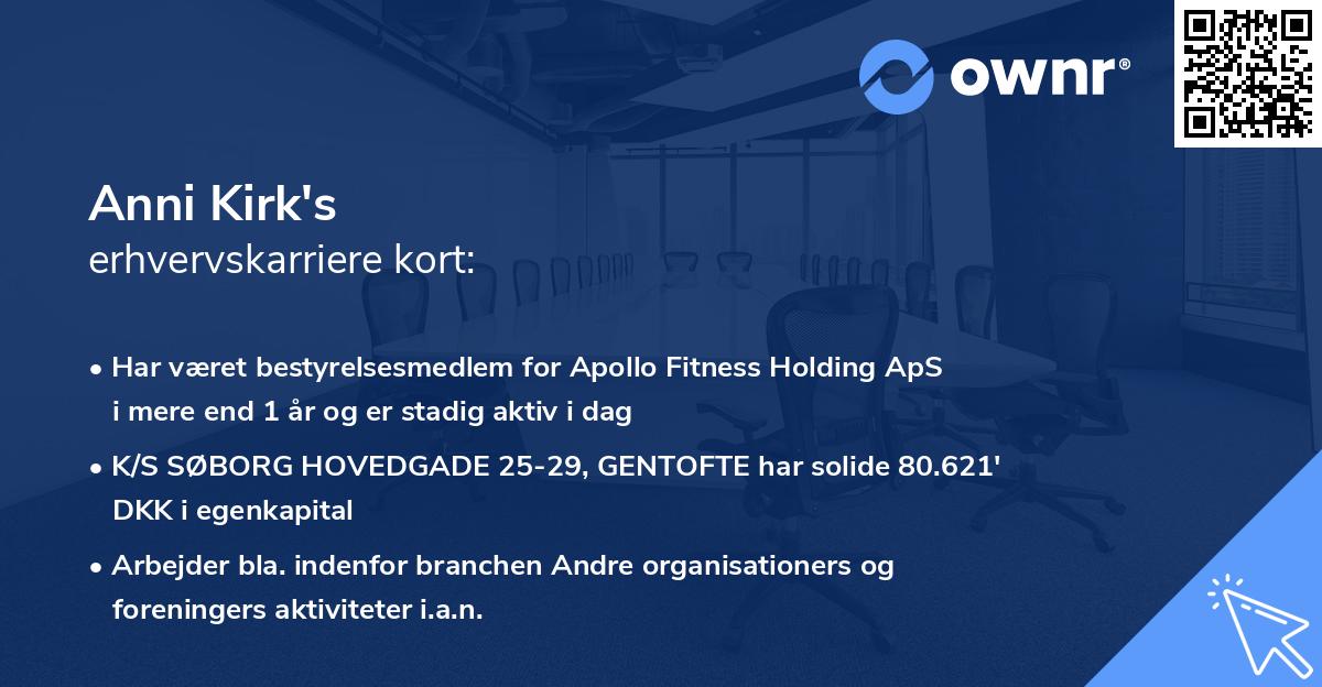 Anni Kirk's erhvervskarriere kort