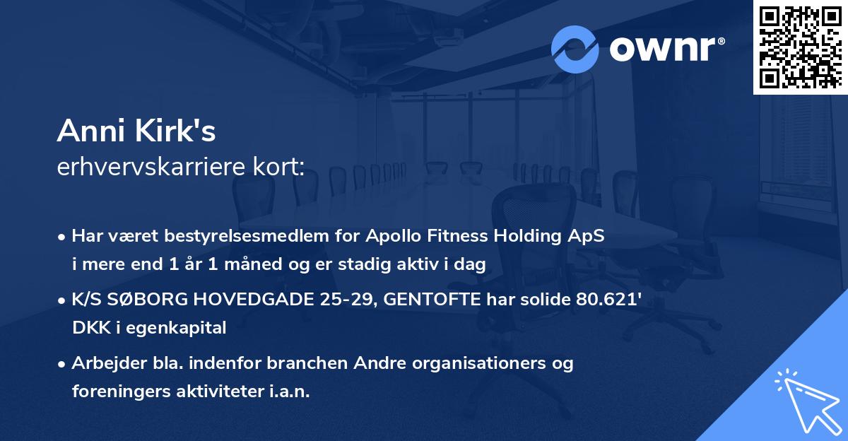 Anni Kirk's erhvervskarriere kort