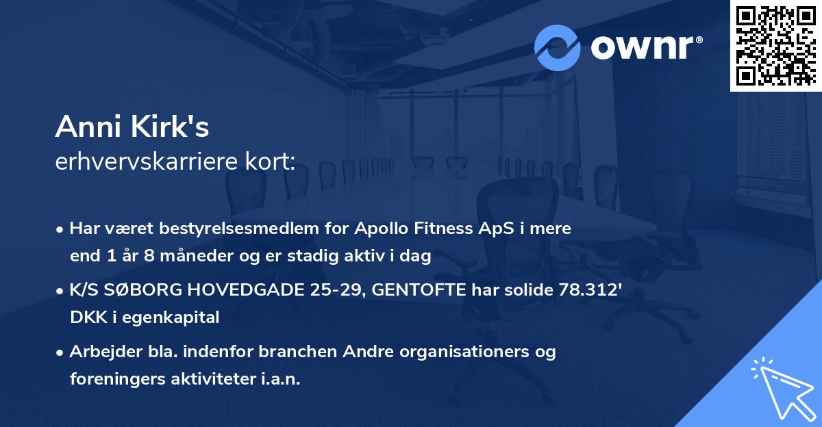 Anni Kirk's erhvervskarriere kort