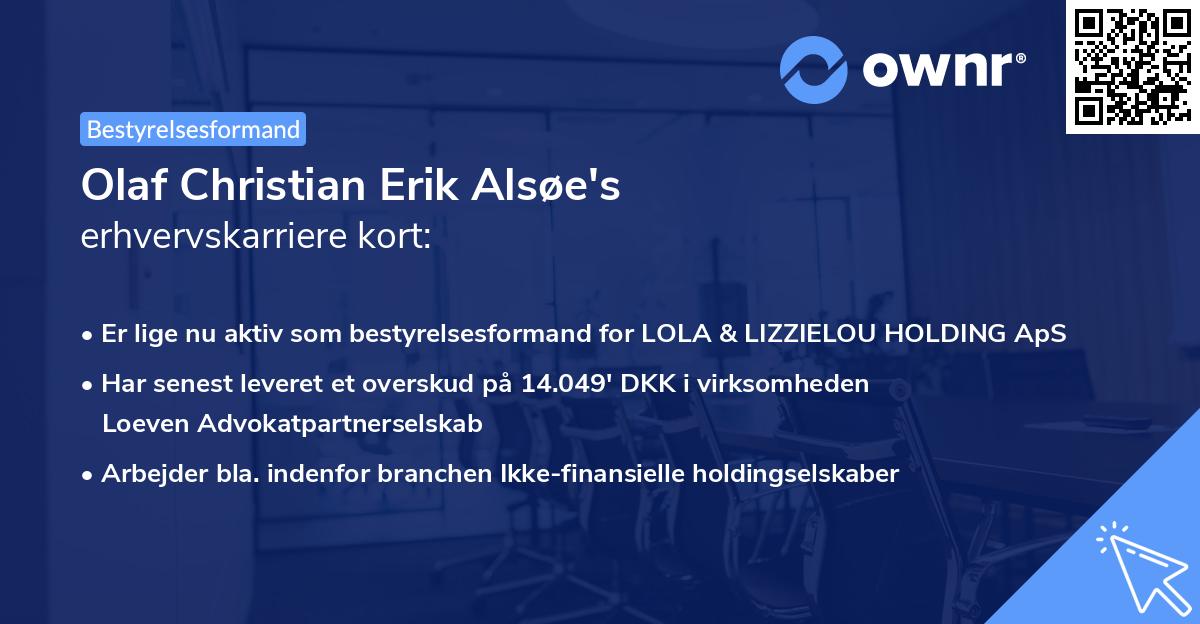 Olaf Christian Erik Alsøe's erhvervskarriere kort