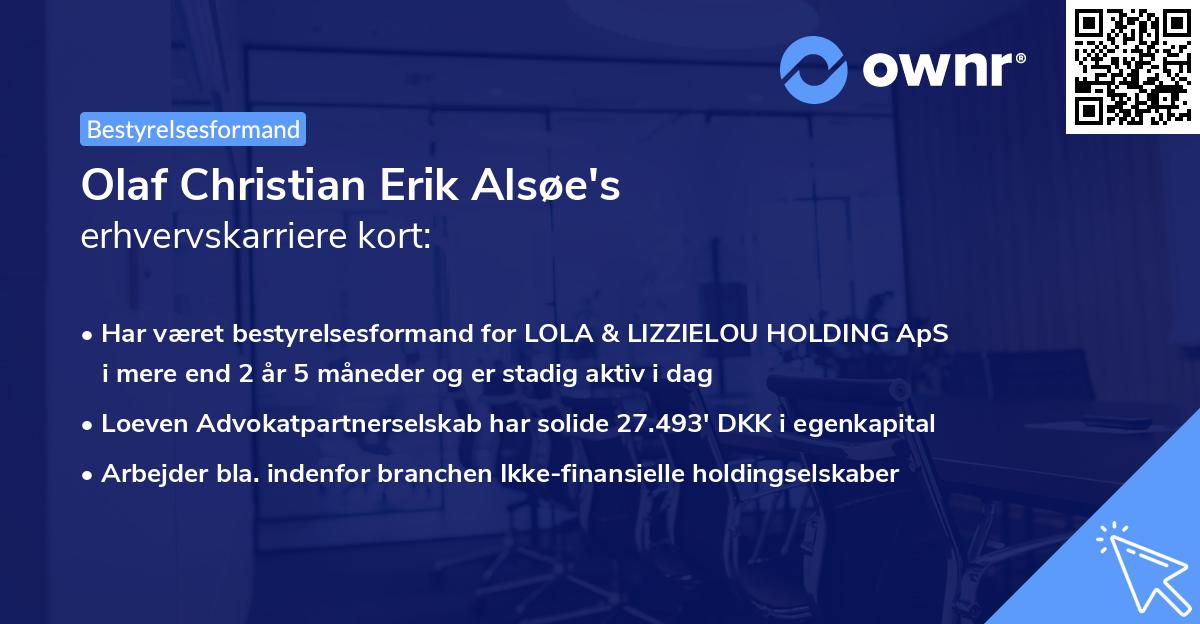 Olaf Christian Erik Alsøe's erhvervskarriere kort