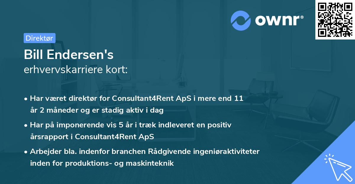 Bill Endersen's erhvervskarriere kort
