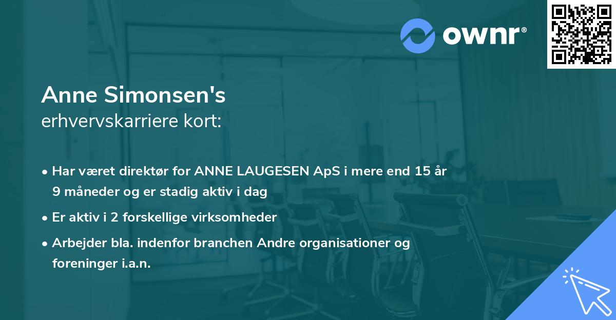 Anne Simonsen's erhvervskarriere kort