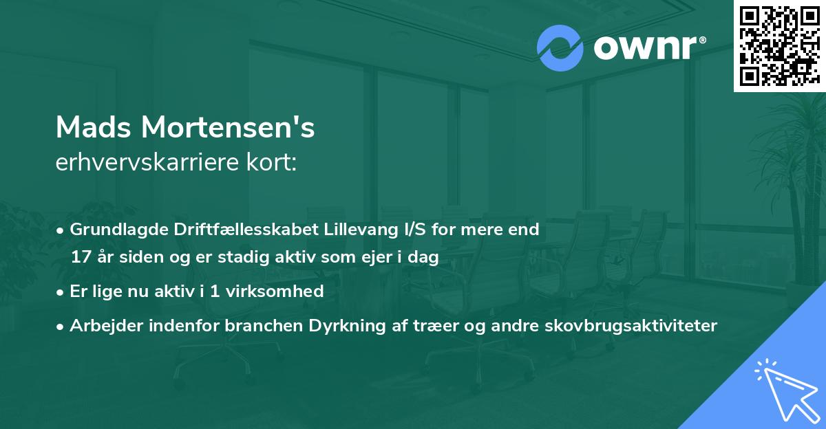 Mads Mortensen's erhvervskarriere kort