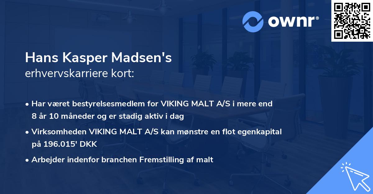 Hans Kasper Madsen's erhvervskarriere kort