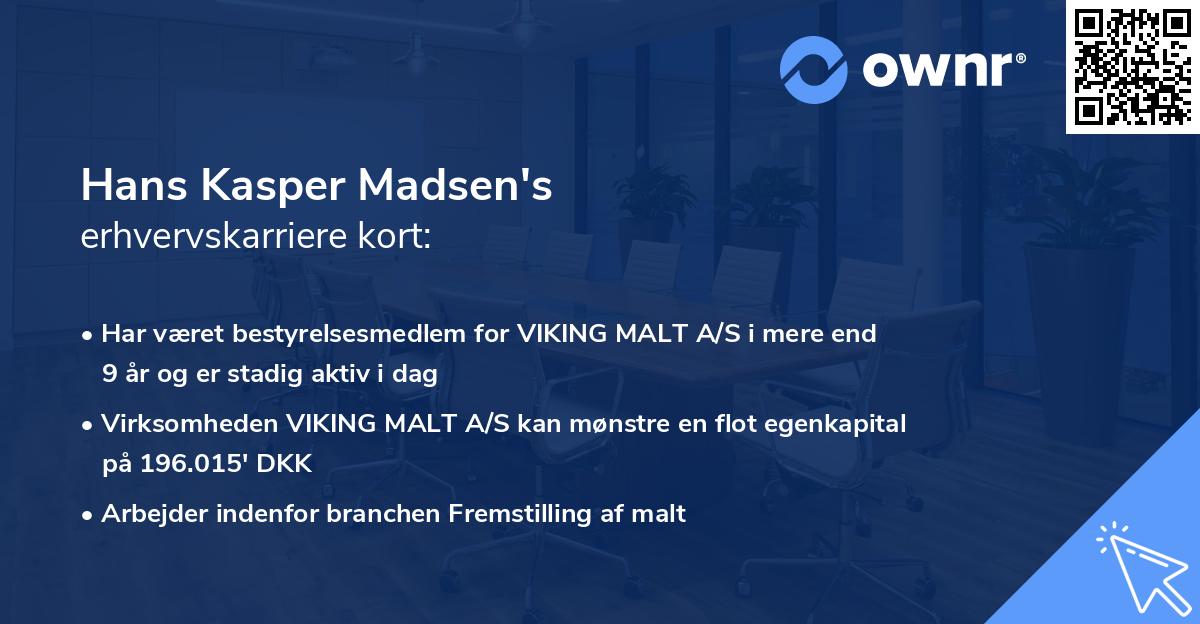 Hans Kasper Madsen's erhvervskarriere kort