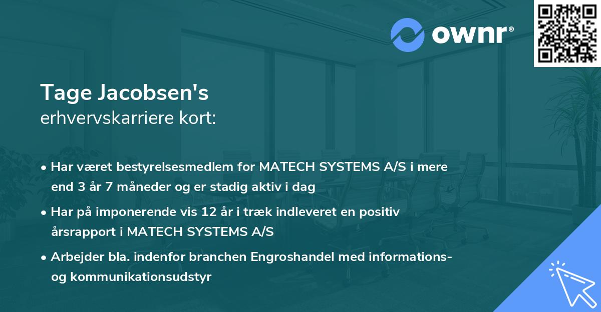Tage Jacobsen's erhvervskarriere kort