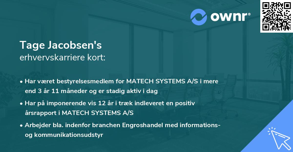 Tage Jacobsen's erhvervskarriere kort