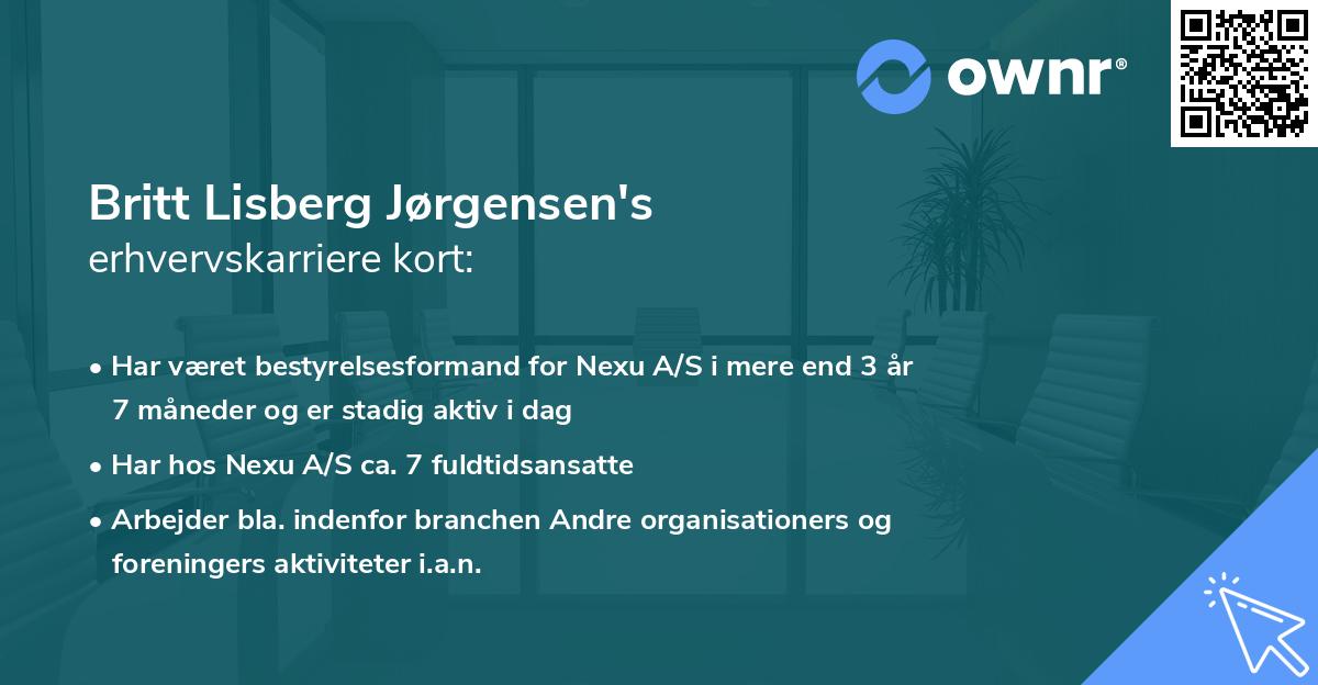 Britt Lisberg Jørgensen's erhvervskarriere kort