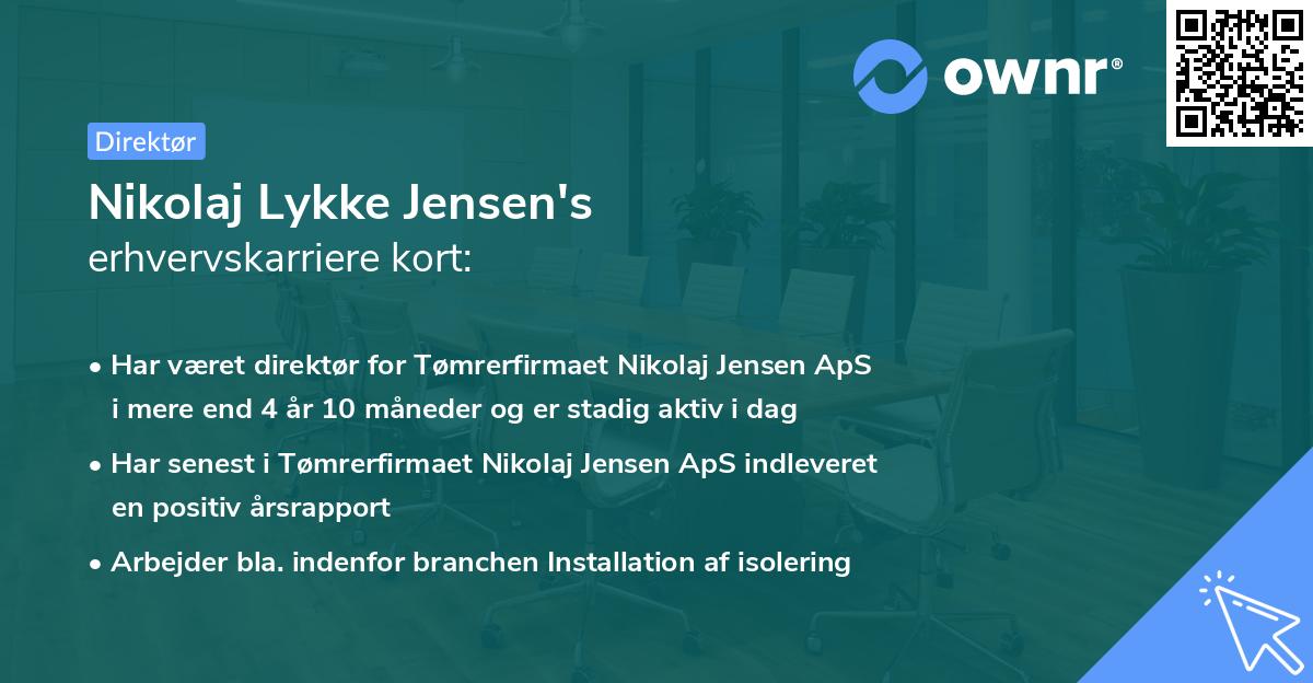 Nikolaj Lykke Jensen's erhvervskarriere kort