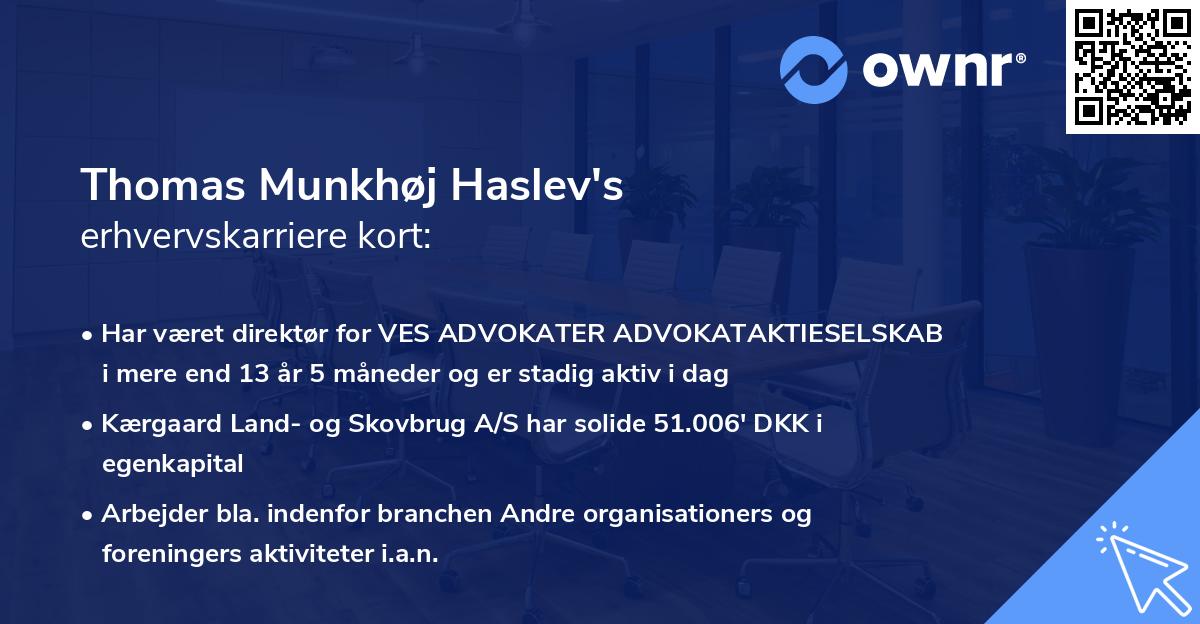 Thomas Munkhøj Haslev's erhvervskarriere kort