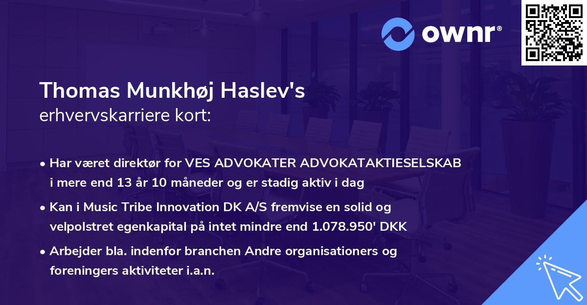 Thomas Munkhøj Haslev's erhvervskarriere kort