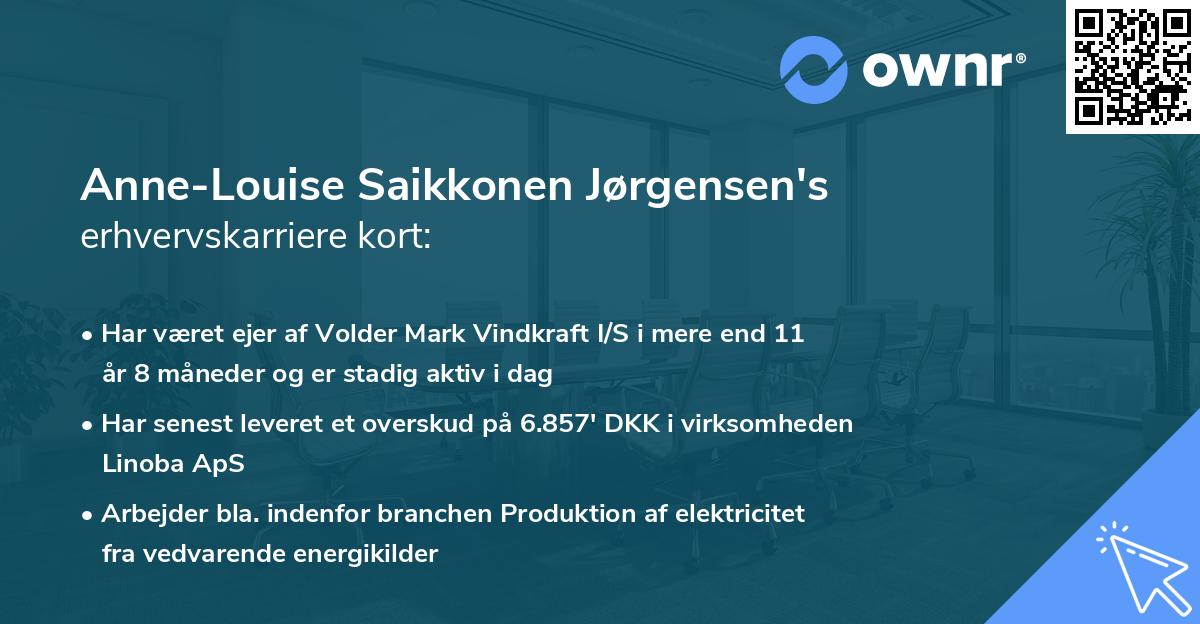 Anne-Louise Saikkonen Jørgensen's erhvervskarriere kort