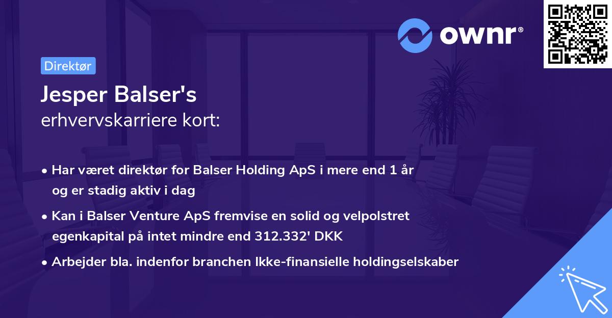 Jesper Balser's erhvervskarriere kort