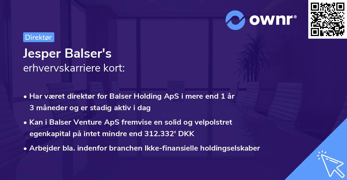 Jesper Balser's erhvervskarriere kort