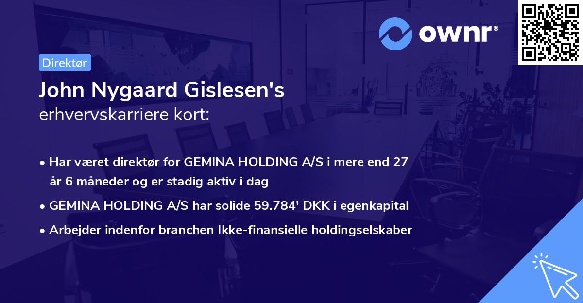 John Nygaard Gislesen's erhvervskarriere kort