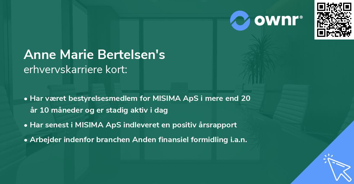 Anne Marie Bertelsen's erhvervskarriere kort