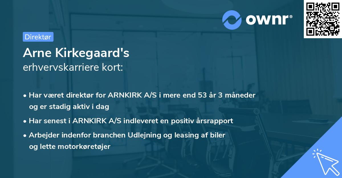 Arne Kirkegaard's erhvervskarriere kort