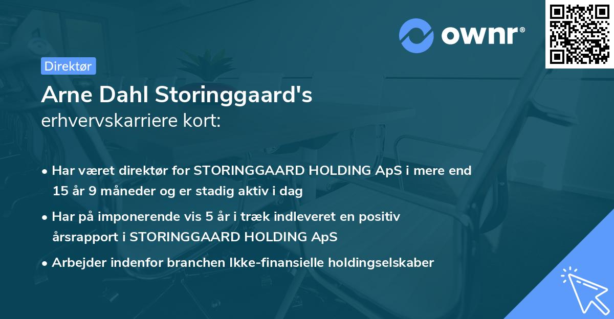 Arne Dahl Storinggaard's erhvervskarriere kort