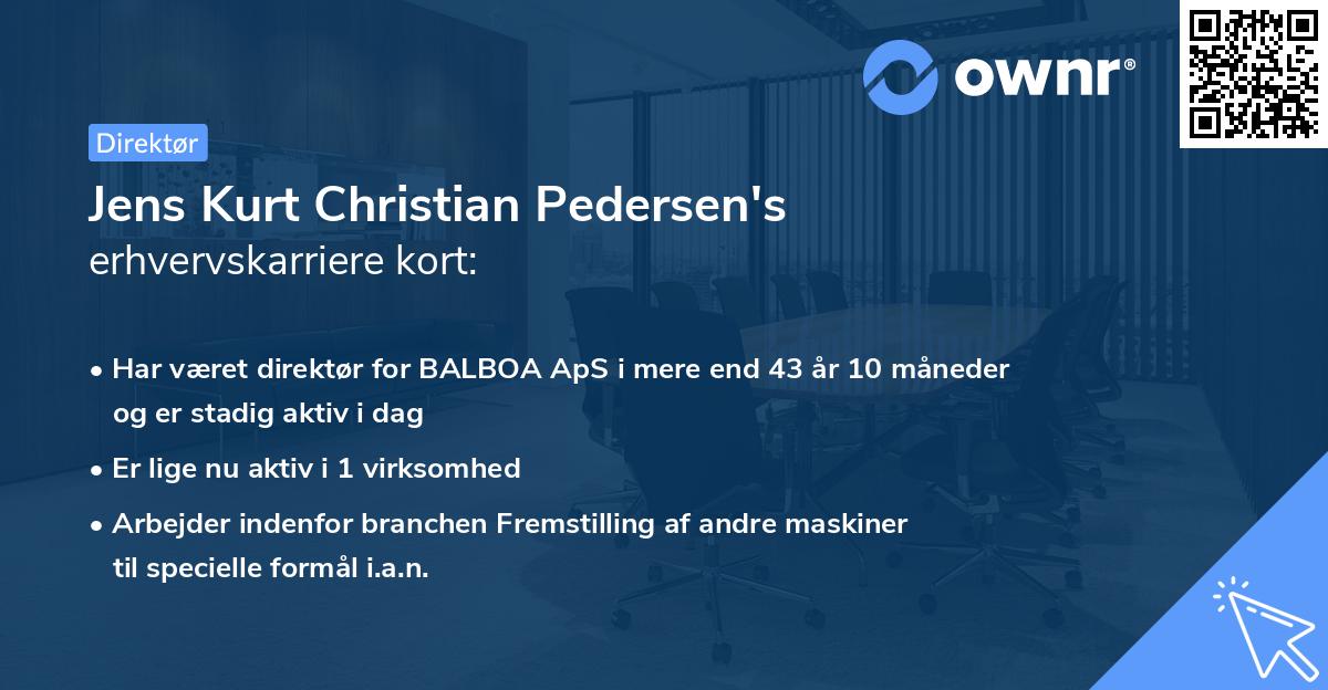 Jens Kurt Christian Pedersen's erhvervskarriere kort