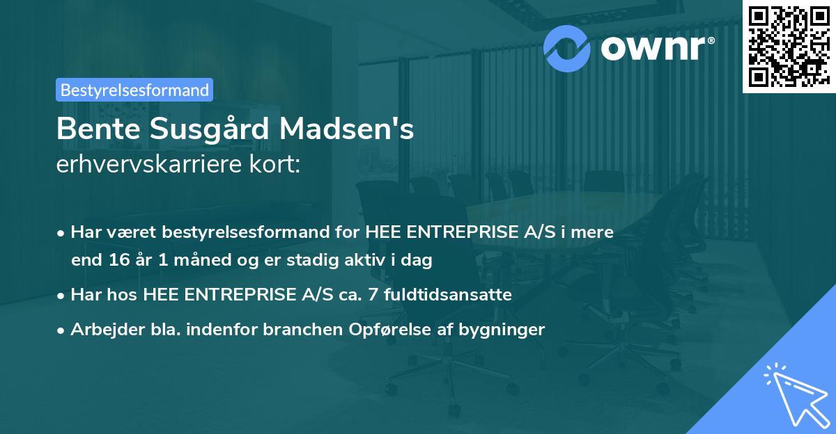 Bente Susgård Madsen's erhvervskarriere kort