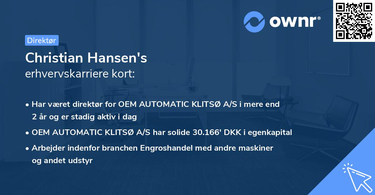 Christian Hansen's erhvervskarriere kort