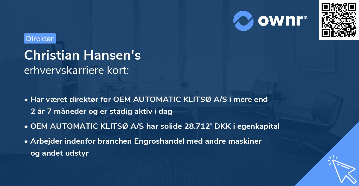 Christian Hansen's erhvervskarriere kort