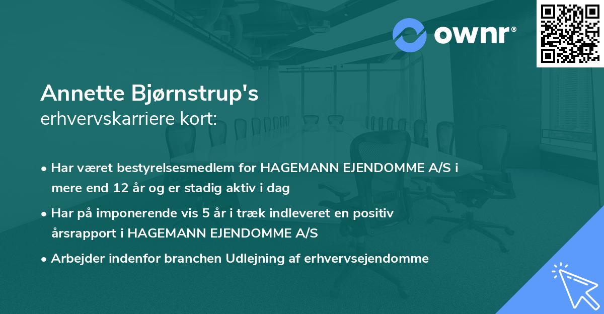 Annette Bjørnstrup's erhvervskarriere kort