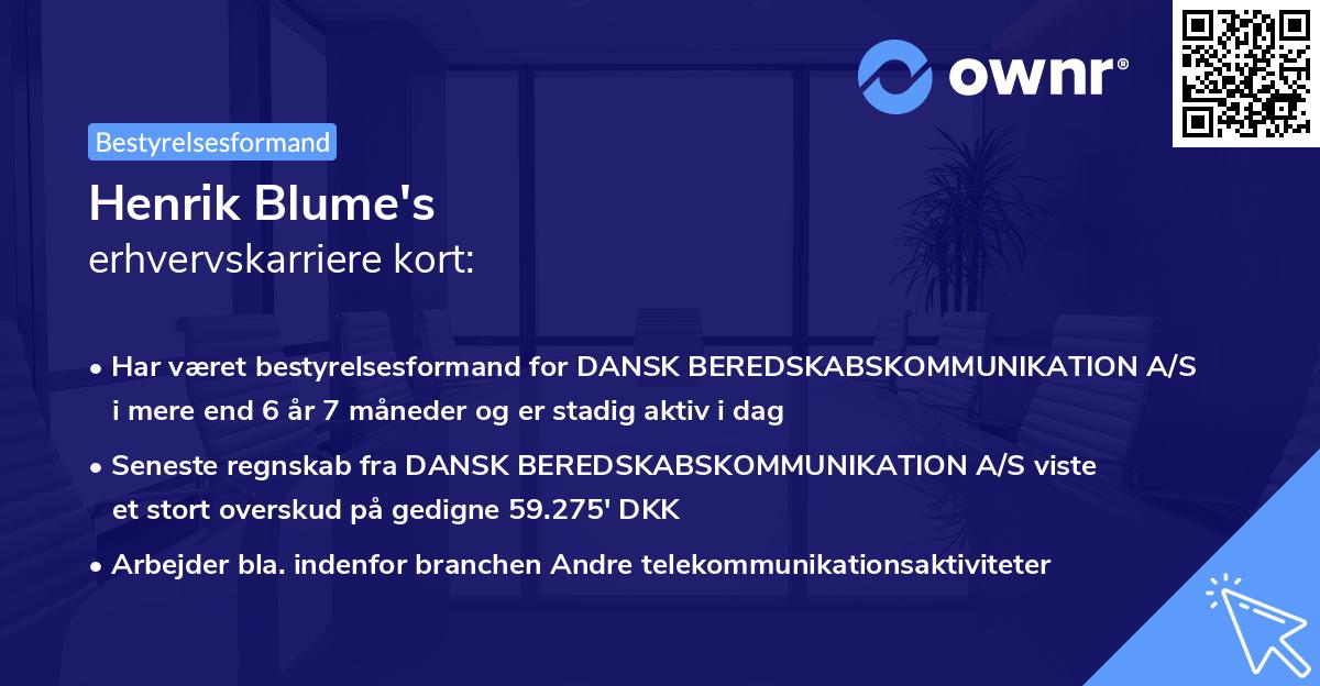 Henrik Blume's erhvervskarriere kort