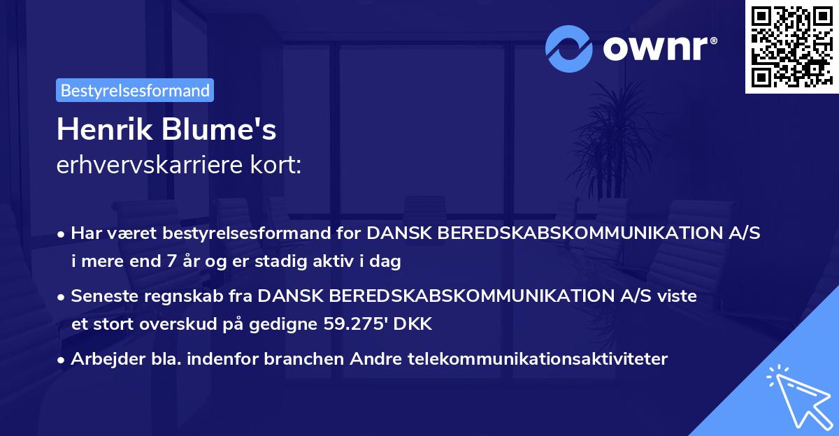 Henrik Blume's erhvervskarriere kort