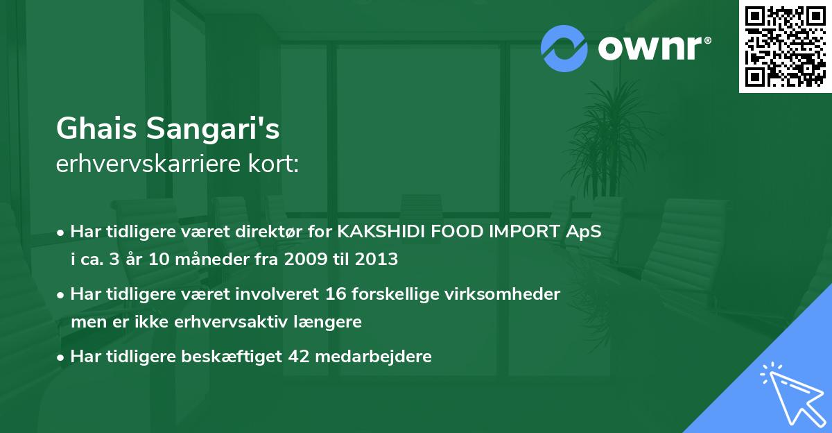 Ghais Sangari's erhvervskarriere kort