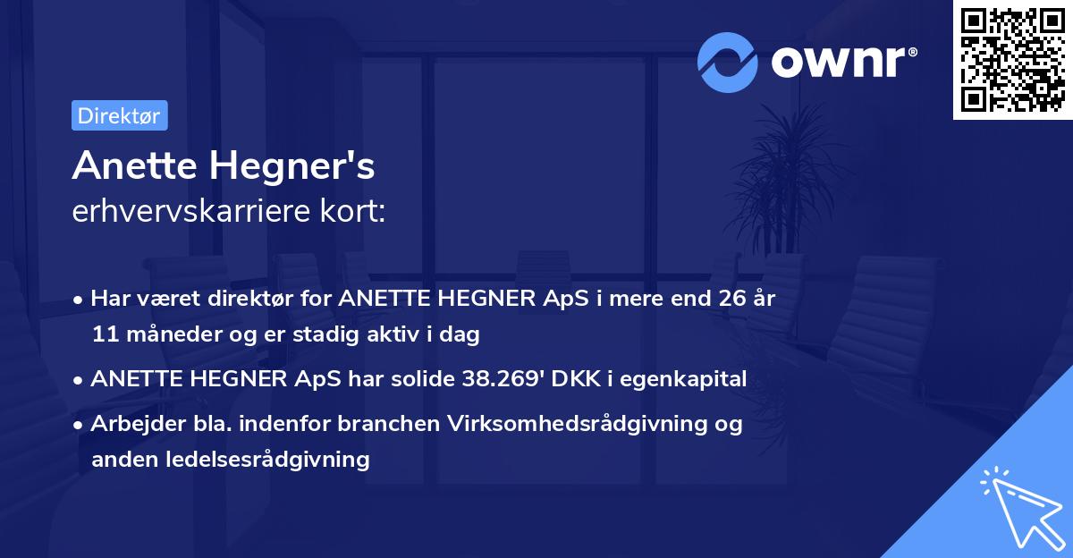 Anette Hegner's erhvervskarriere kort